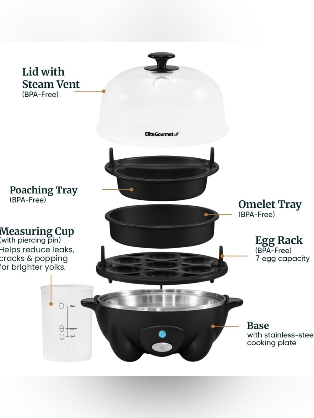 Elite Gourmet Easy Egg Cooker & Food Steamer - New in Box - Picture 3 of 7
